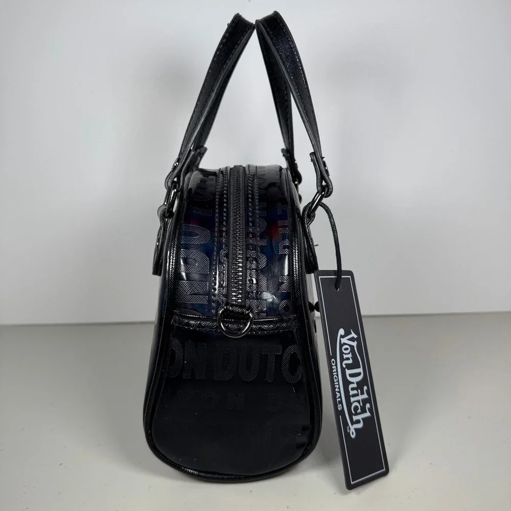 Von Dutch Mini Bowling Bag Black Onyx Reflective Holographic Y2K Satchel Handbag